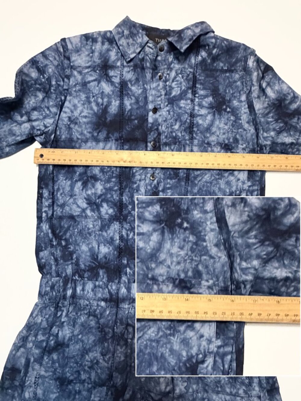THAKOON Indigo Shirt Dress Skort Romper Shibori Tie Dye Long Sleeve Size 2 - Picture 9 of 11